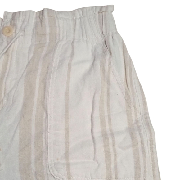 Madewell Paper Bag Tie Waist Linen Blend Subtle Stripe Shorts Tan Size Small - Picture 3 of 10